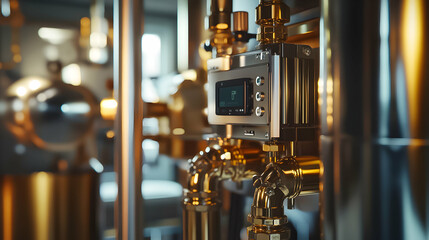 Advanced industrial control system featuring brass piping in a modern facility environment