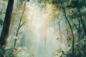 misty morning in the forest