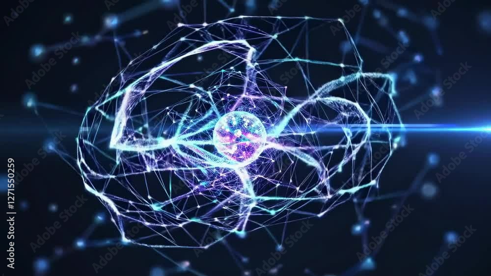 Poster exploring the dynamic interactions of particles in a high-energy quantum space visualization
