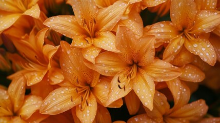 Vibrant orange lilies with dew drops in blooming garden © AlfaSmart