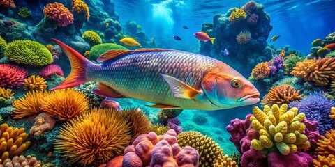 Obraz premium Aerial Drone Shot of Massive Fish in Crystal Clear Ocean Water