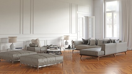 Elegant living room with white walls