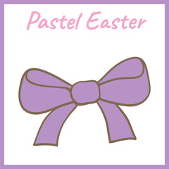 A simple digital illustration of a pastel purple bow with an Easter theme. Features a soft color palette and a handwritten font