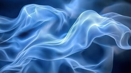 Fototapeta premium Abstract blue flowing fabric, dark background, dynamic motion