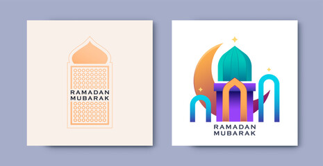 Celebration design template welcoming the holy month of ramadan mubarak around the world. Muslim celebration, Islam. Design featuring mosque domes and Muslim ornaments