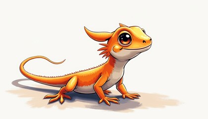 Fototapeta premium Cute lizard with big eyes posing on white background, vibrant charm