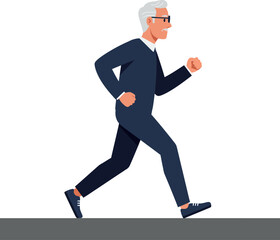 Elderly man jogging in a flat minimal style vector art