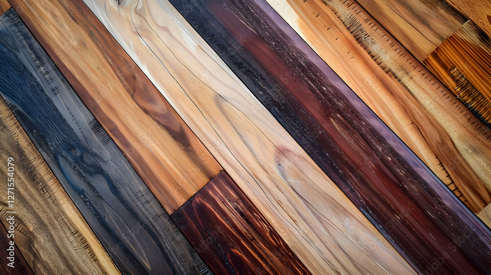 Poster close-up view of various wooden planks arranged in a diagonal pattern showcasing natural textures