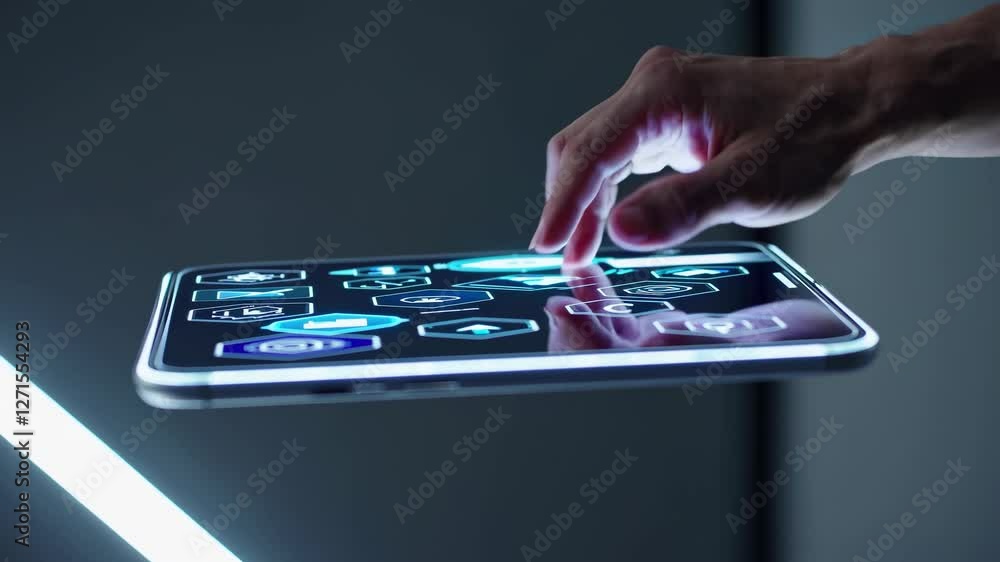Leinwandbilder Exploring futuristic technology with a touch interface on a glowing tablet