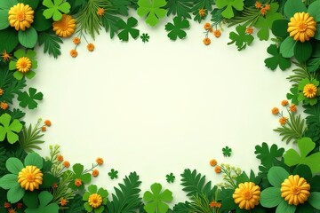 Spring Floral Border with Paper Flowers and Leaves