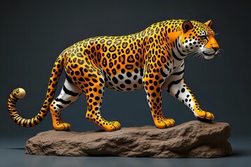Fototapeta premium Stunning 3D Rendered Jaguar on Rock, Vivid Patterns