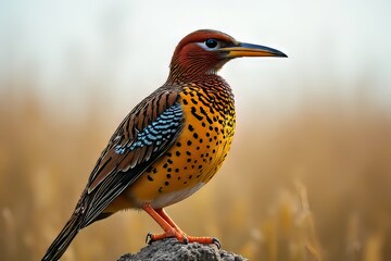 Obraz premium Stunning Close-up of a Colorful Bird Perched on a Rock