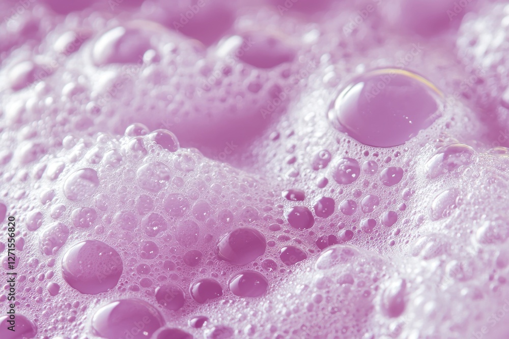 Poster Rich lavender soap foam gracefully fills the view with soft bubbles and delicate textures, creating an enchanting scene of calmness and cleanliness. The soothing color enhances the sensory experience