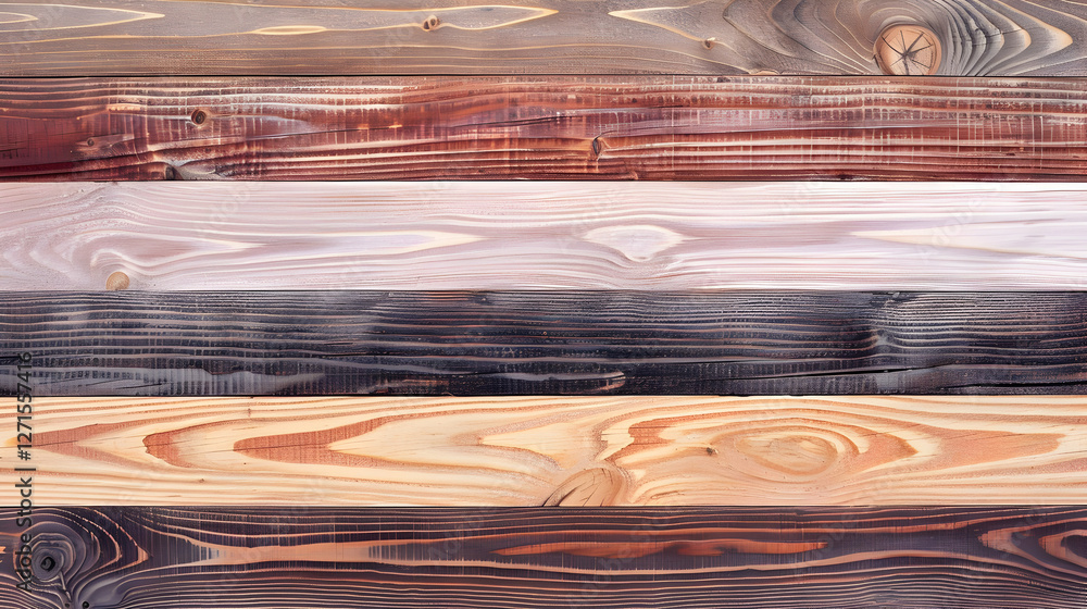 Poster various types of wooden planks arranged in a horizontal pattern showcasing different textures and co