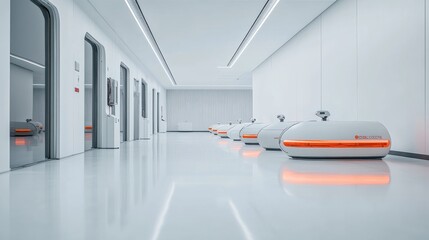 "A futuristic warehouse with robotic logistics,