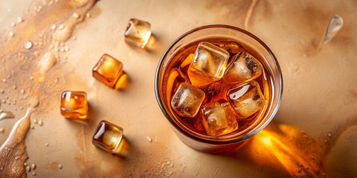 Aerial View: Glass of Drink on Beige Background - Elegant Still Life Photography