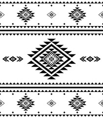 Southwest Aztec geometric Native American Mexican Navajo tribal ethnic boho indian texture ornament seamless pattern fabric black and white design vector for woven textile printing blanket rug carpet 
