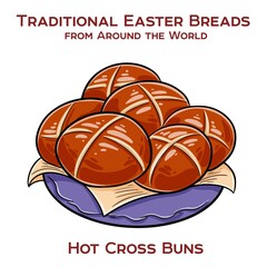 Hot cross buns are spiced sweet buns made with currants or raisins, marked with a cross on the top, and traditionally eaten on Good Friday.