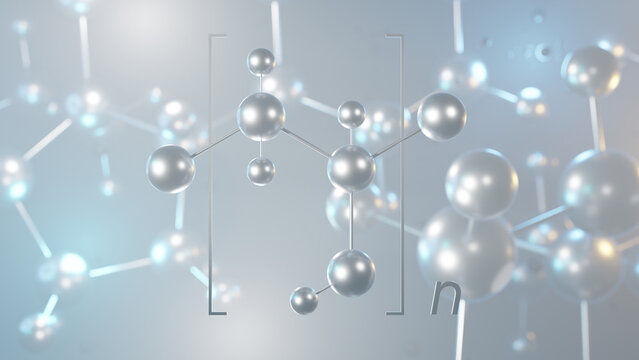 polyvinyl alcohol molecular structure, 3d model molecule, synthetic polymer structural chemical formula view from a microscope