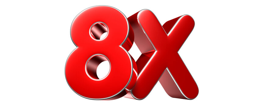 8x red 3D illustration. Advertising signs. Product design. Product sales.