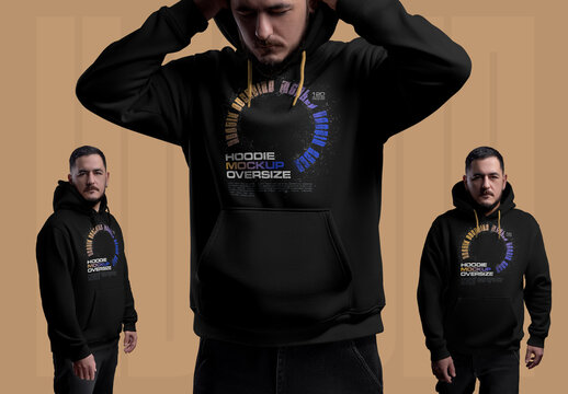 3 Men's Oversize Hoodie Mockups