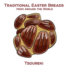Tsoureki is a sweet, braided Greek Easter bread flavored with orange zest, mahlab, and mastic, traditionally decorated with red-dyed eggs and enjoyed during holiday celebrations.