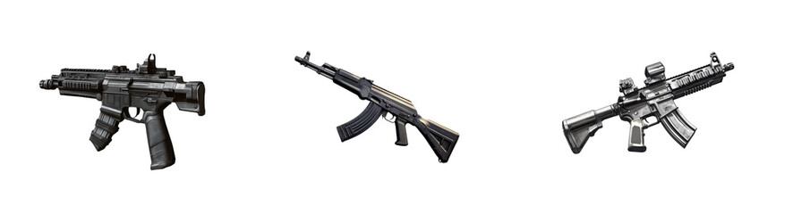 Collection of Modern Rifles and Assault Weapons on a White Background