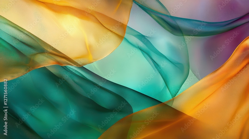 Poster colorful abstract fabric with flowing waves in dynamic motion concept