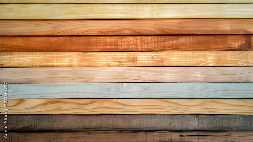 Poster a collection of various wooden planks arranged in a horizontal pattern showcasing different shades a