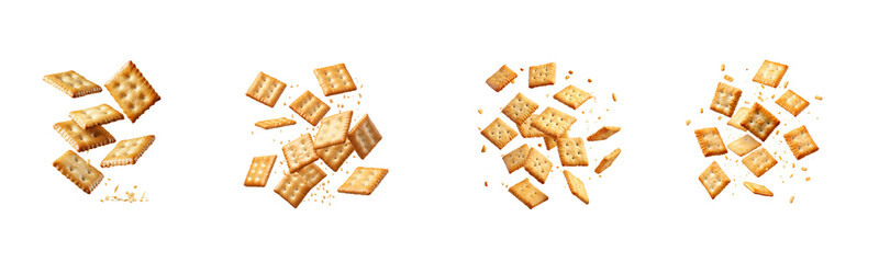 Cracker Pieces in Various Arrangements on Transparent Background