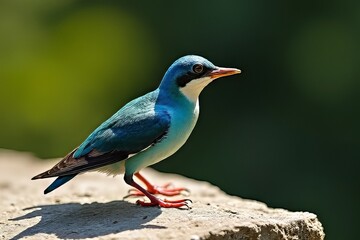 Fototapeta premium Vibrant Blue Bird Perched on a Rock - Close-up Nature Photography