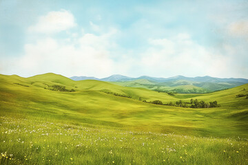 Obraz premium green field and mountains
