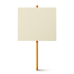 Blank colorful protest sign with wooden holder. Demonstration banner. Strike action cardboard placard mockup. Social advertisement. Vector illustration