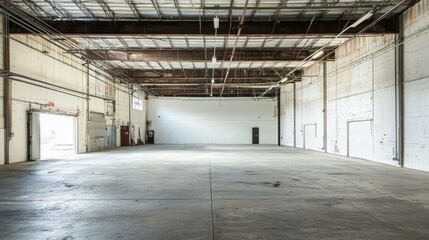 Spacious Empty Industrial Warehouse Interior with High Ceilings