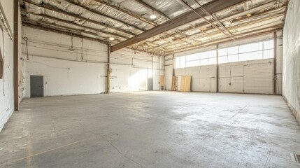 Empty Commercial Warehouse Space with Bright Natural Light Streaming In