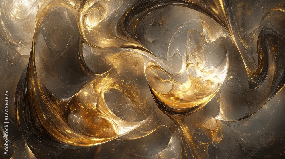 Poster abstract golden swirling patterns creating a luminous intricate design concept