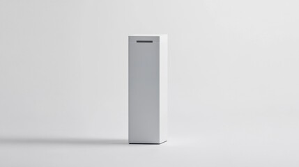 A polished white display pedestal with open space for creative text or branding, set against a neutral white background.