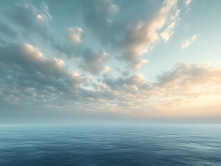 Obraz premium Tranquil Sky and Ocean Horizon with Soft Cloud Layers at Sunset