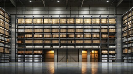 Modern Warehouse Interior with Tall Shelving for Storage Solutions