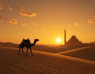 Camel on dessert for background Eid, Ramadan, Fasting