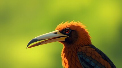 Obraz premium Close Up of Exotic Bird with Long Beak on Green Background