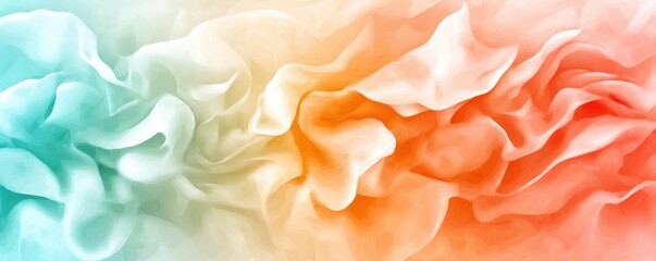 Soft, flowing fabric in pastel hues of aqua, orange, and cream, creating a serene and gentle visual effect.