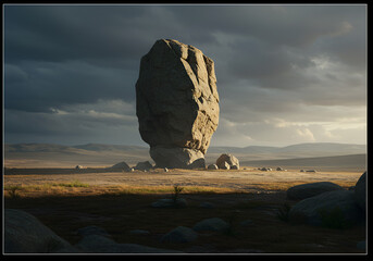 boulder, standing tall amidst vast landscape, commands attention and stirs a profound sense of wonder and intrigue