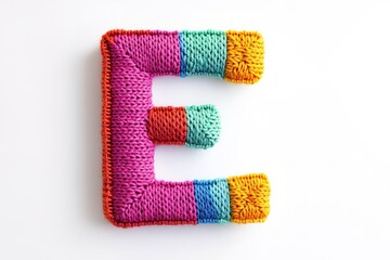 Vibrant Knitted Yarn Letter E: Colorful, Creative, and Fun Alphabet Design. Perfect for crafting projects, kids' illustrations, textile designs, logos, and more. A cheerful, handmade letter E,        