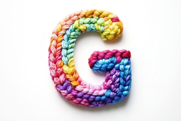 Whimsical Yarn Letter G: Colorful Knit Alphabet, Handmade Font, Craft Texture, Rainbow Threads, Crochet Letter, Boho Style, Knitted Letter G, Colorful Alphabet, Yarn Craft, Textured Letter, Vibrant   