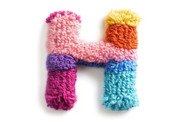 Vibrant Yarn Letter H: Colorful Knitted Alphabet, Handmade Font, Crochet Texture, Rainbow Hues, Artistic Typography, Craft Design Element, Boho Style, Woolen Letter, Textile Alphabet, Knitted Initial,