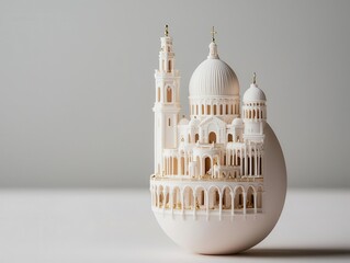 Fototapeta premium A delicate porcelain Easter egg encasing a Renaissancestyle cathedral tower