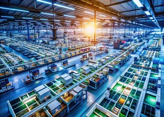 Fototapeta premium Aerial View of Electronic Component Manufacturing Facility: LCD Screens & PCBs