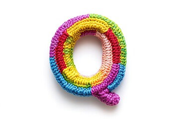 Vibrant Yarn Letter Q: Colorful Knitted Alphabet, Handmade Textile Letter, Crochet Alphabet, Rainbow Yarn Font, Boho Chic Letter Q, Craft Supply, Colorful Texture, Woven Letter, Yarn Art, DIY Project,