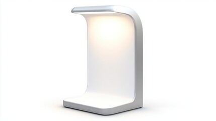 A well-lit white display stands on a white background, with clear space around it.